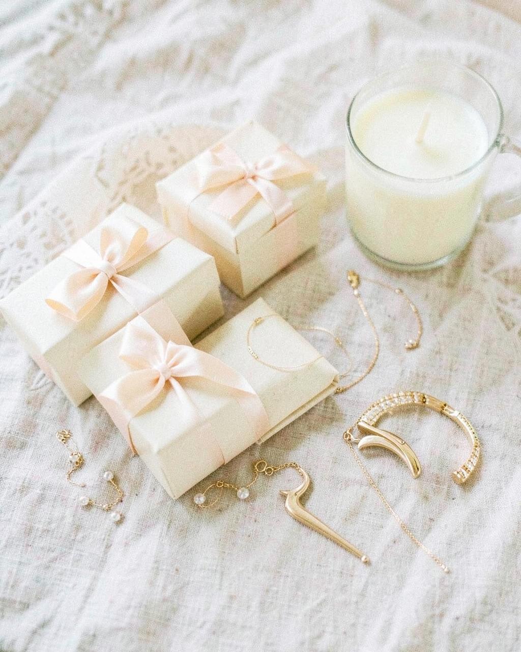Bridesmaid proposal gift styling in soft neutral tones