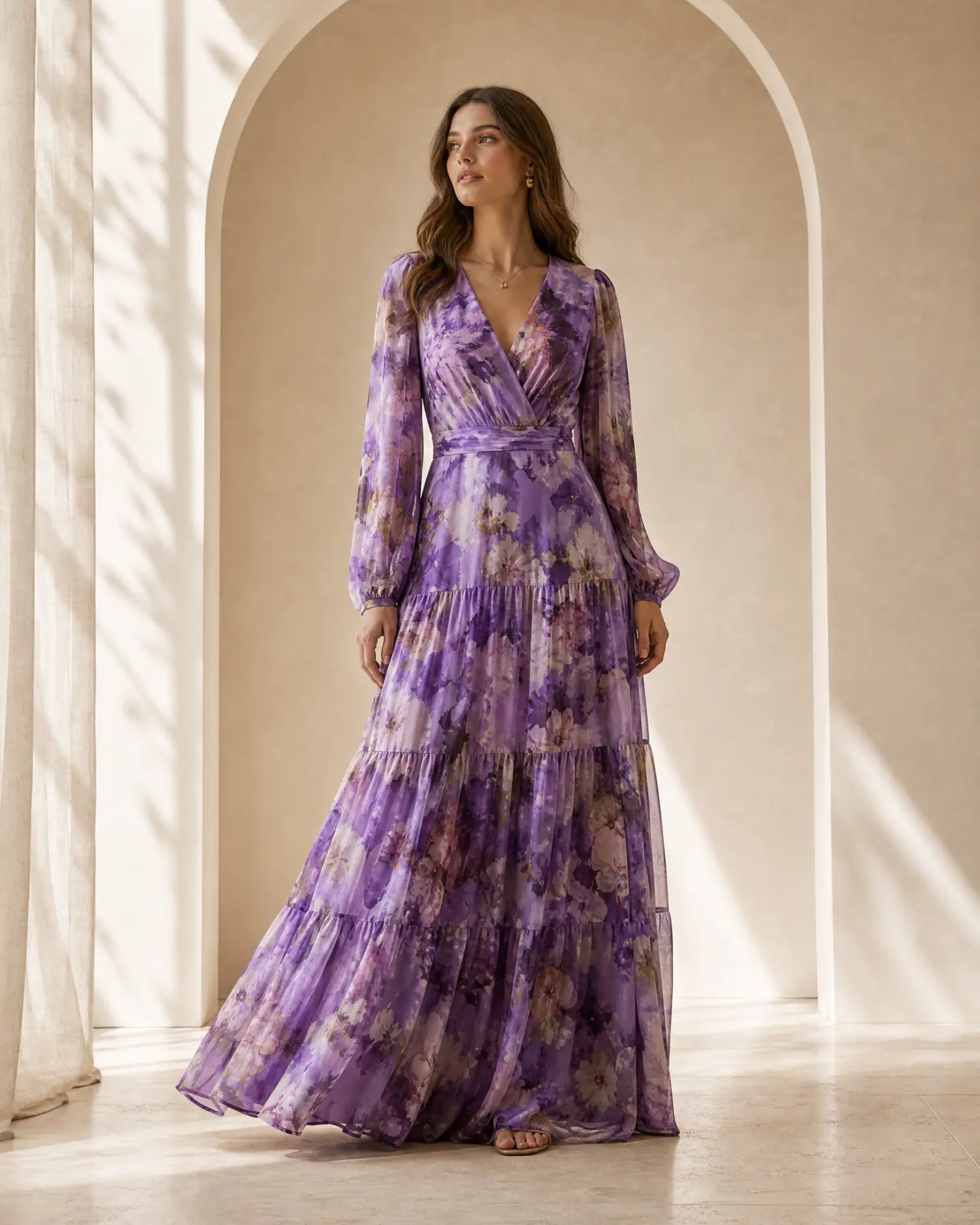 Editorial inspiration for a vintage-pattern cocktail wedding guest look