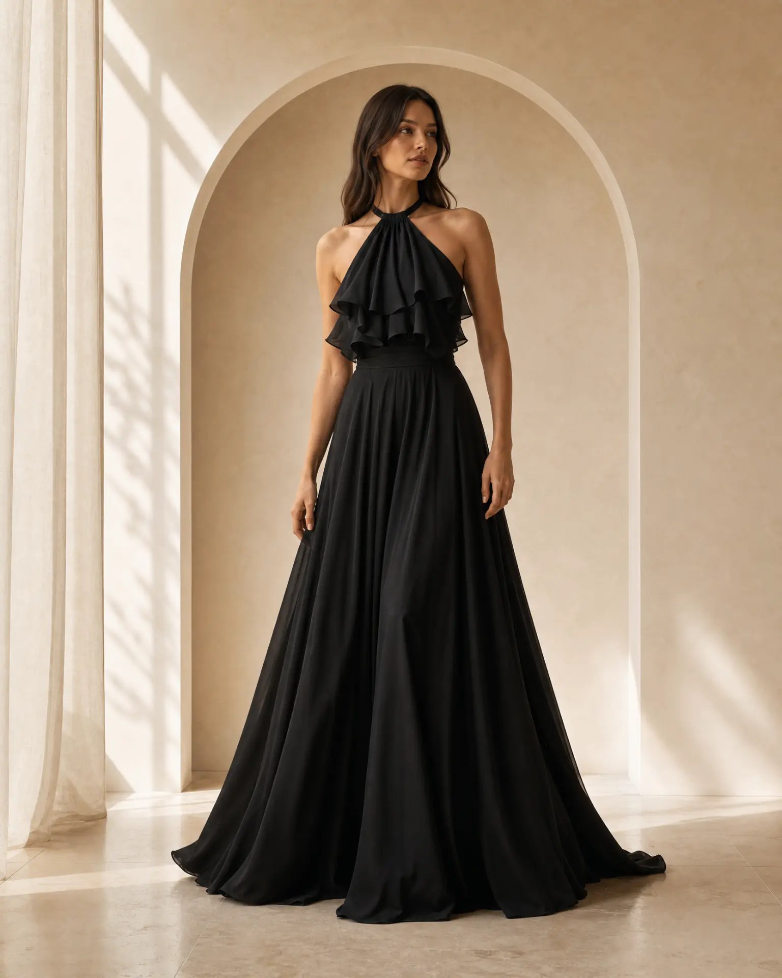 Editorial inspiration for a champagne satin evening look
