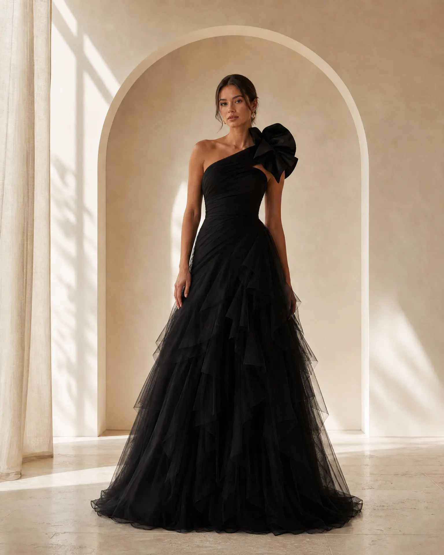 Editorial inspiration for a dusty-rose off-shoulder bridesmaid look