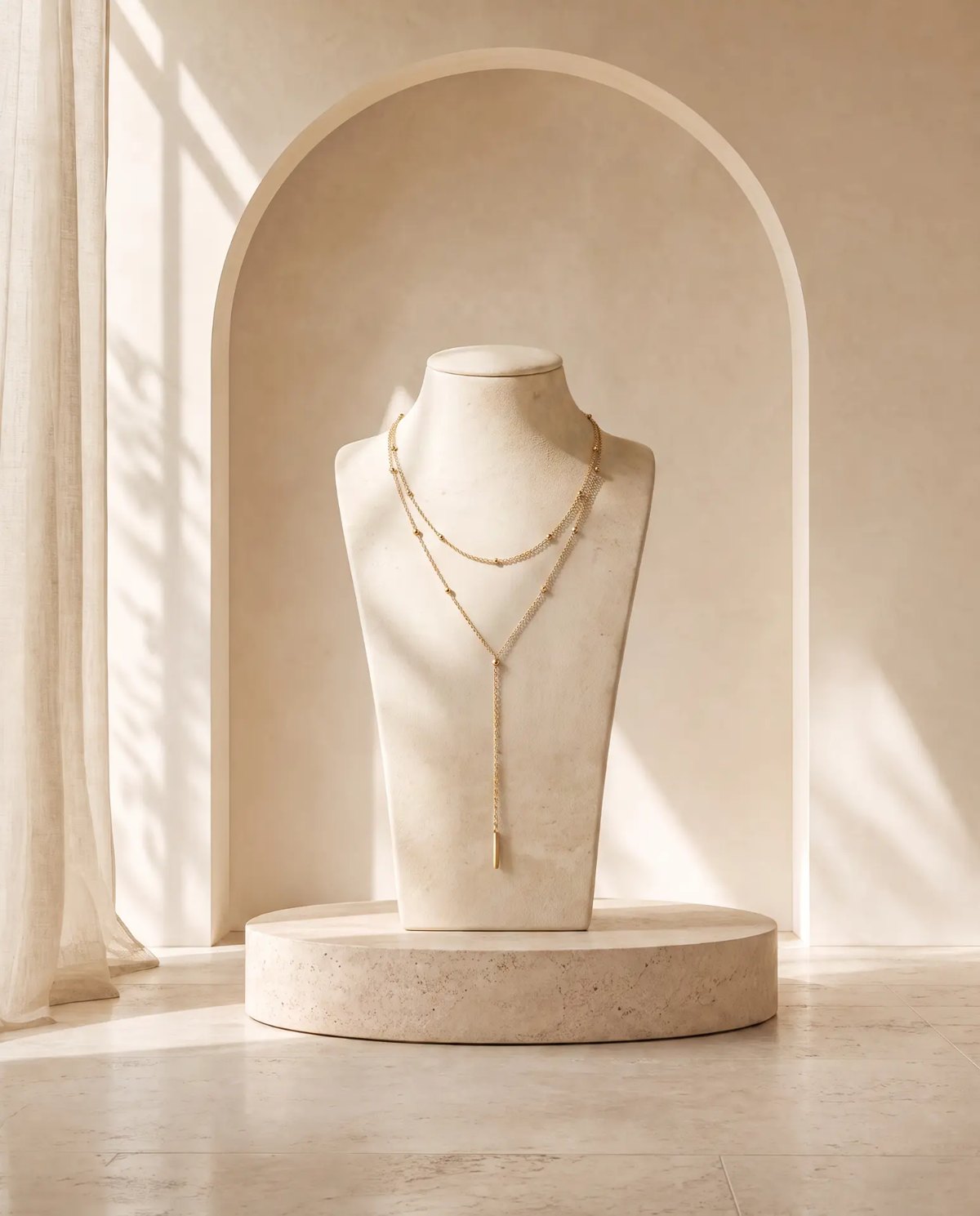 Editorial inspiration for a delicate gold Y-necklace occasion look