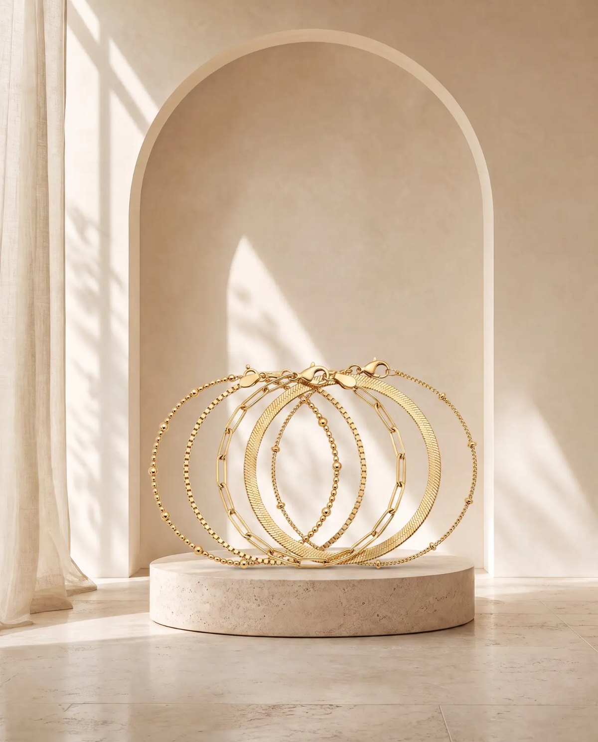 Editorial inspiration for stacked gold paperclip bracelets