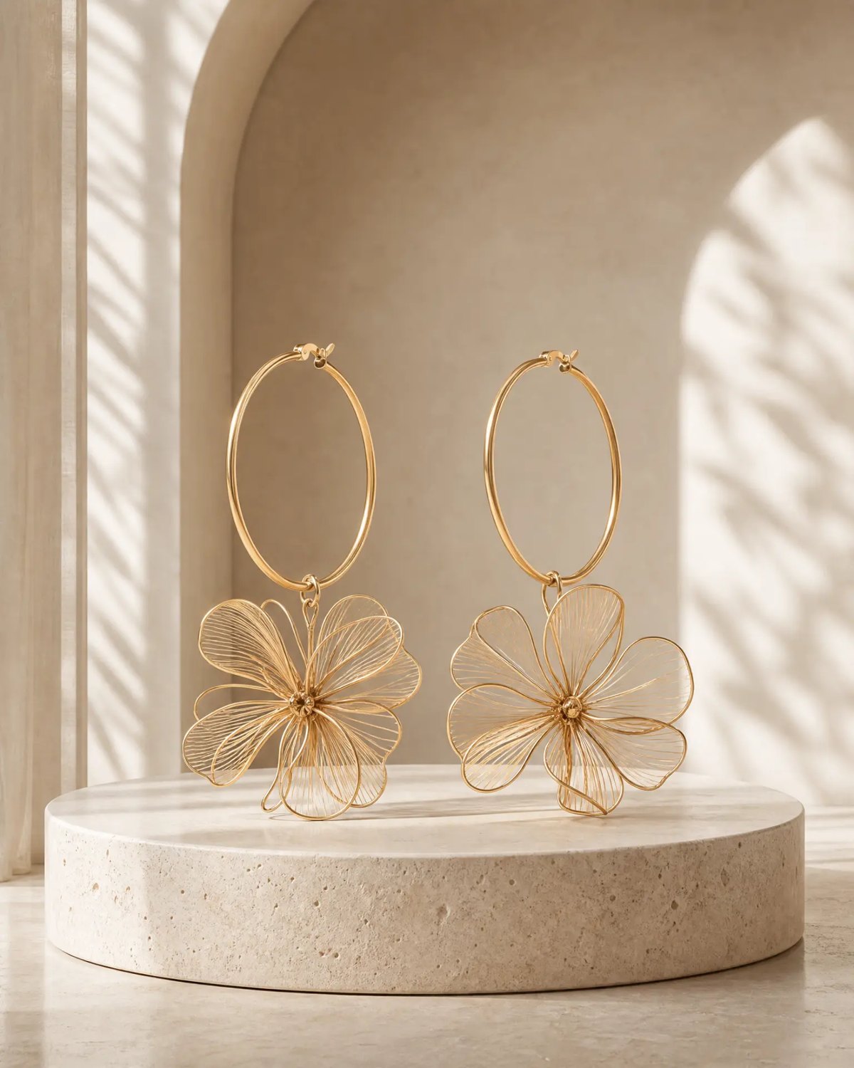 Editorial inspiration for gold floral statement earrings