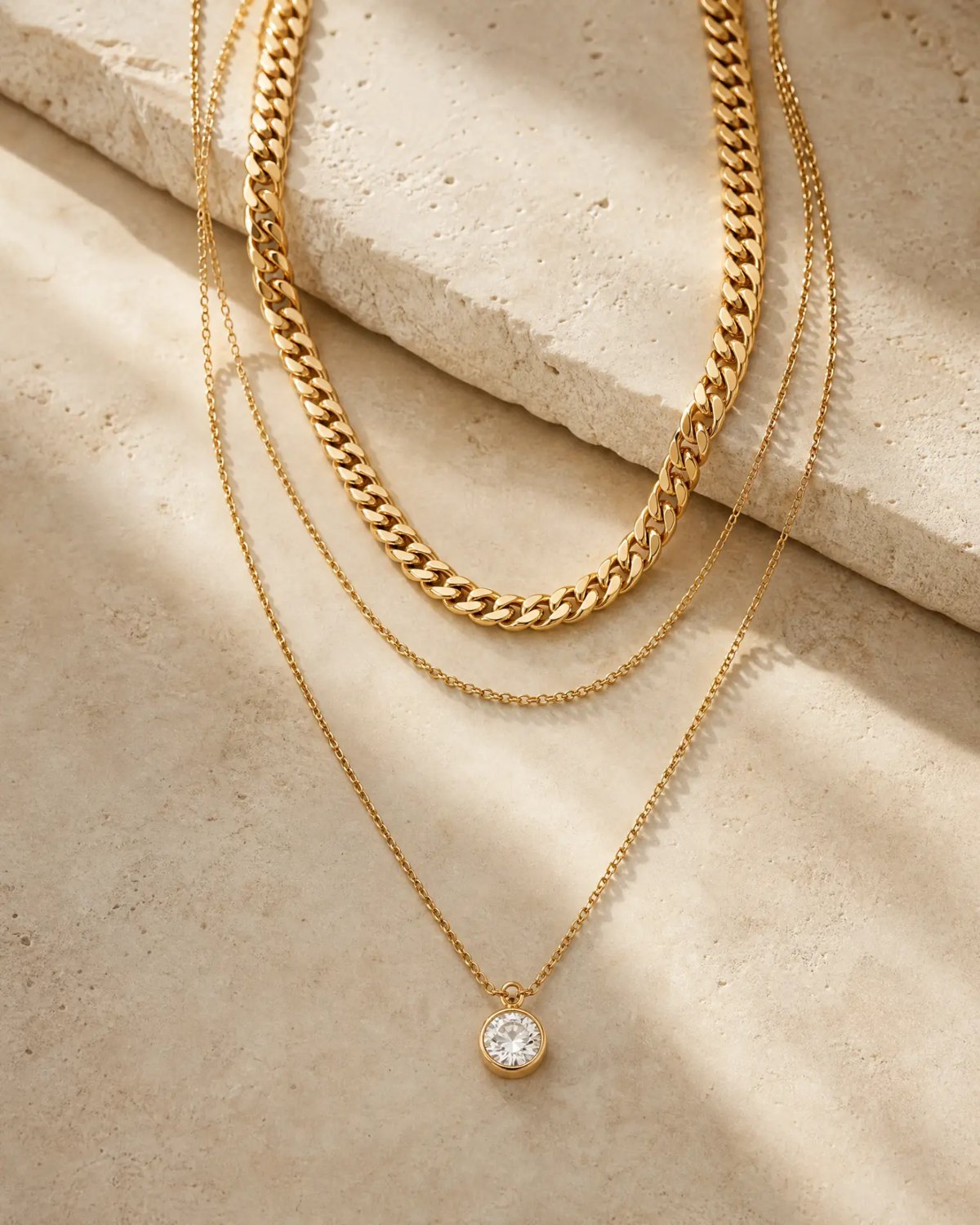 Editorial inspiration for layered gold necklaces