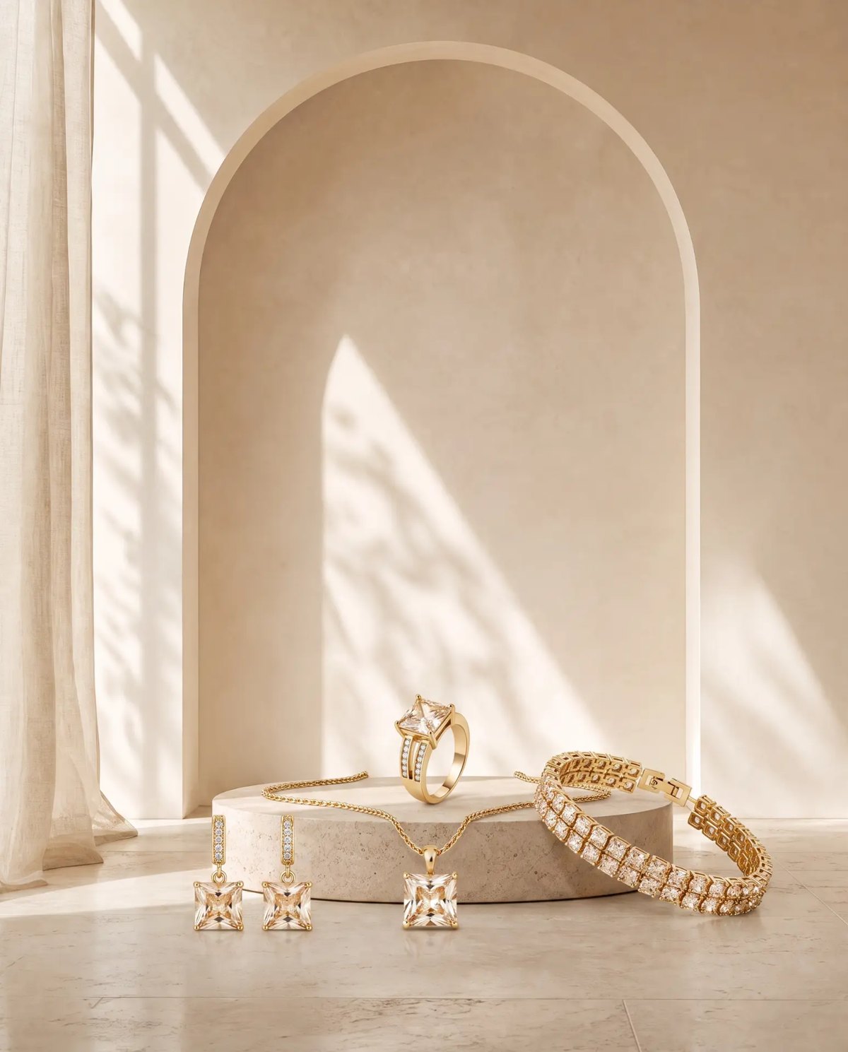 Editorial inspiration for a coordinated rhinestone jewelry set
