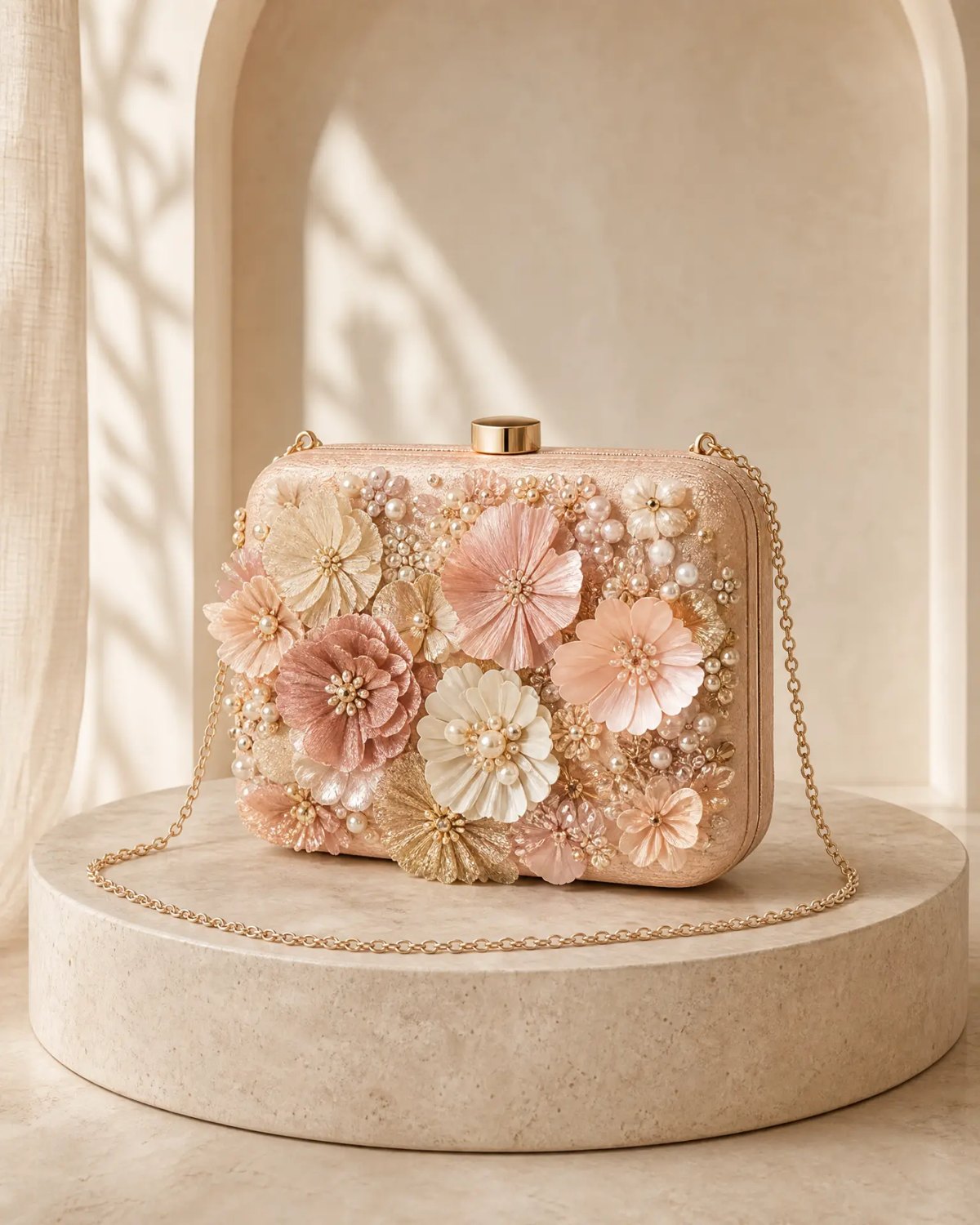 Editorial inspiration for a dimensional floral evening clutch