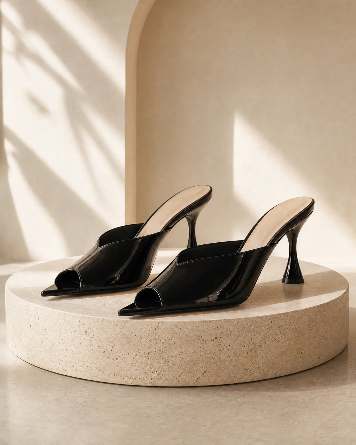 Editorial inspiration for ivory pointed backless heels