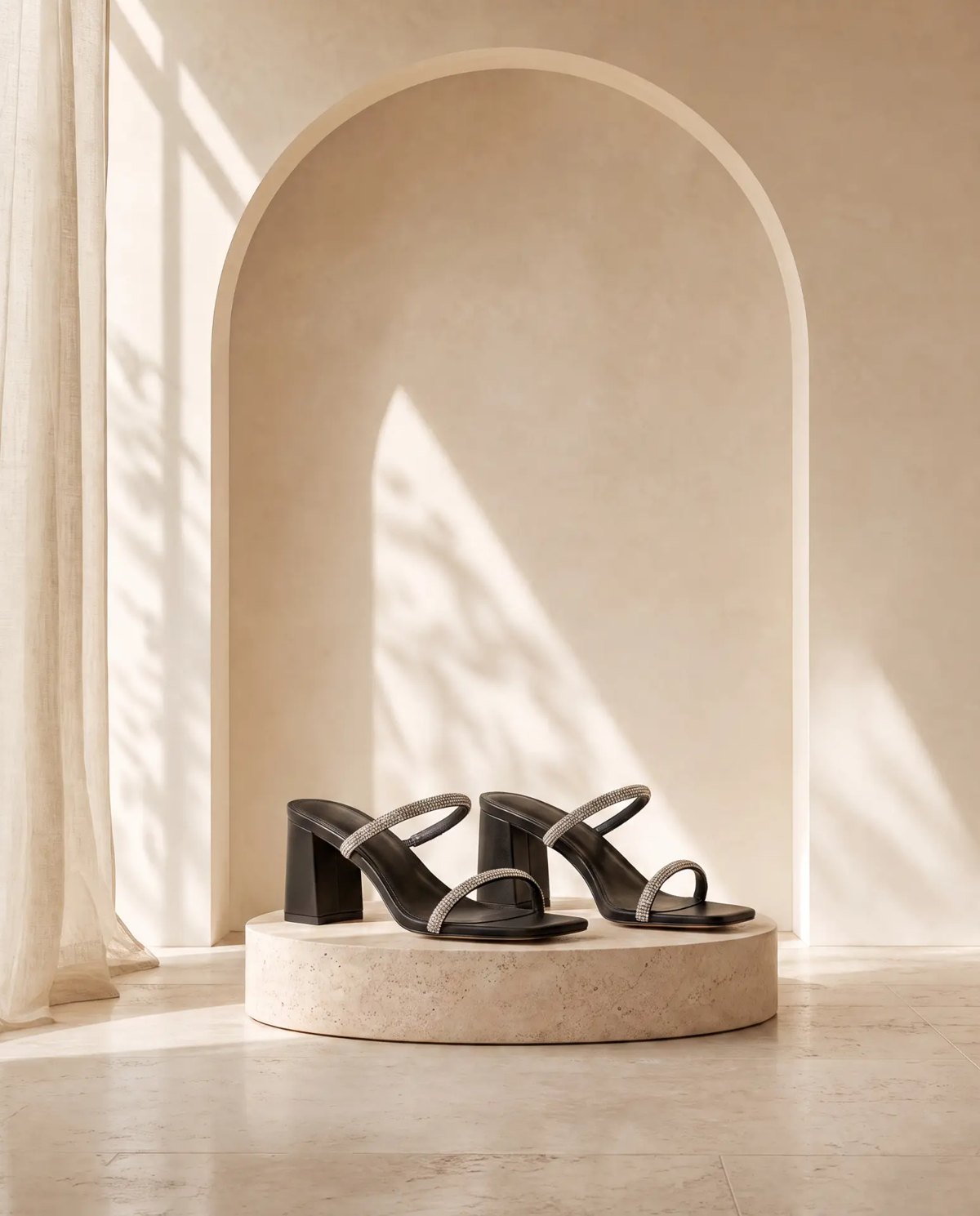 Editorial inspiration for rhinestone square-toe evening heels