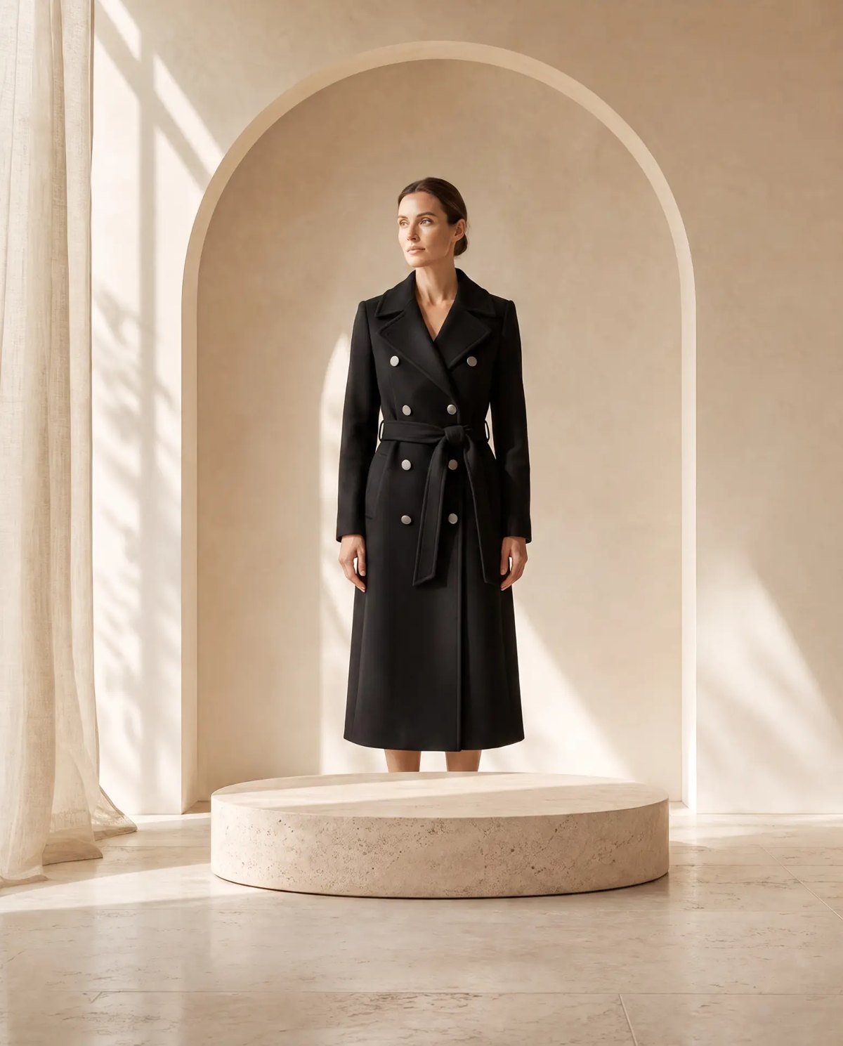 Editorial inspiration for a camel double-breasted winter overcoat
