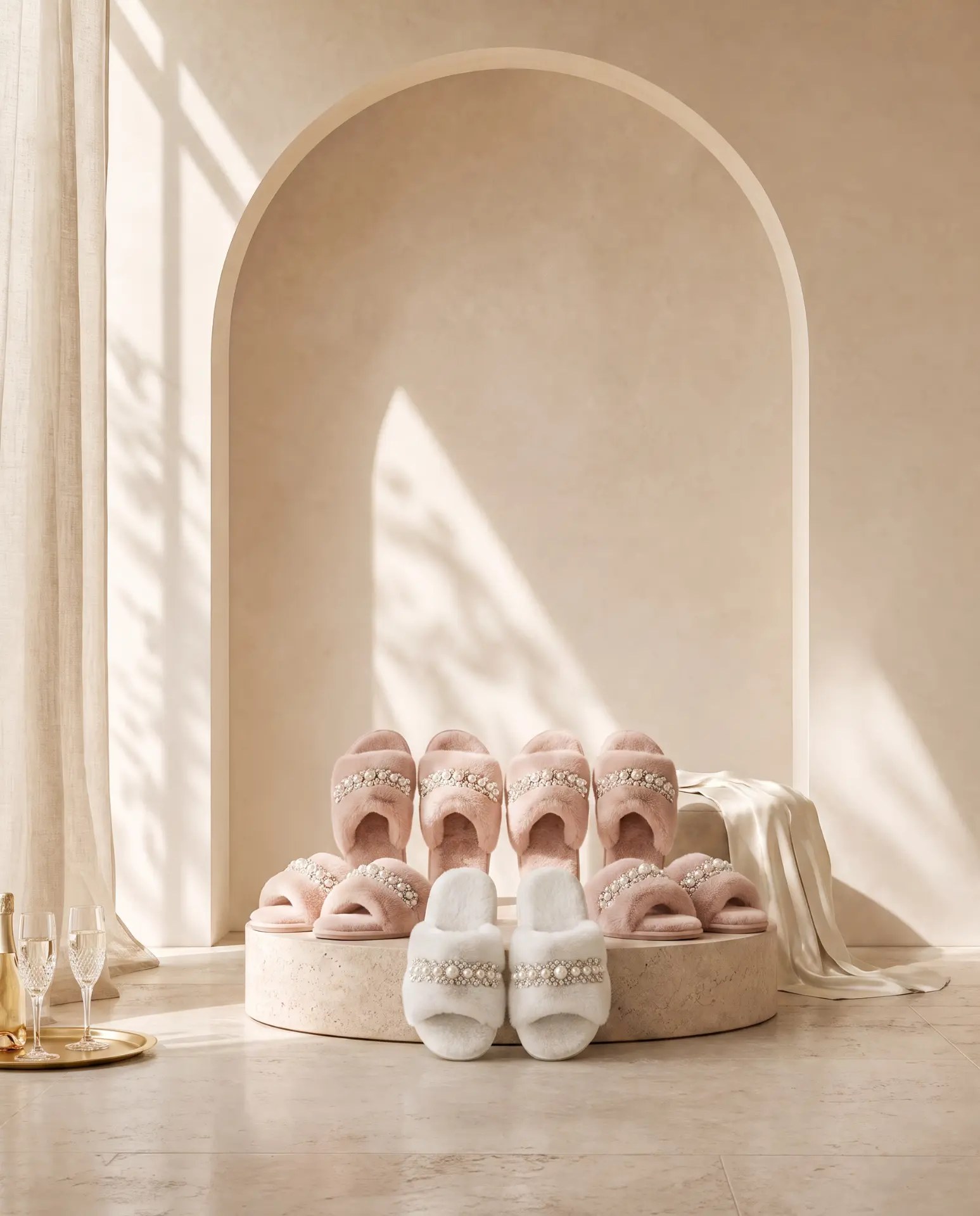 AI style inspiration for bride and bridesmaid plush slippers