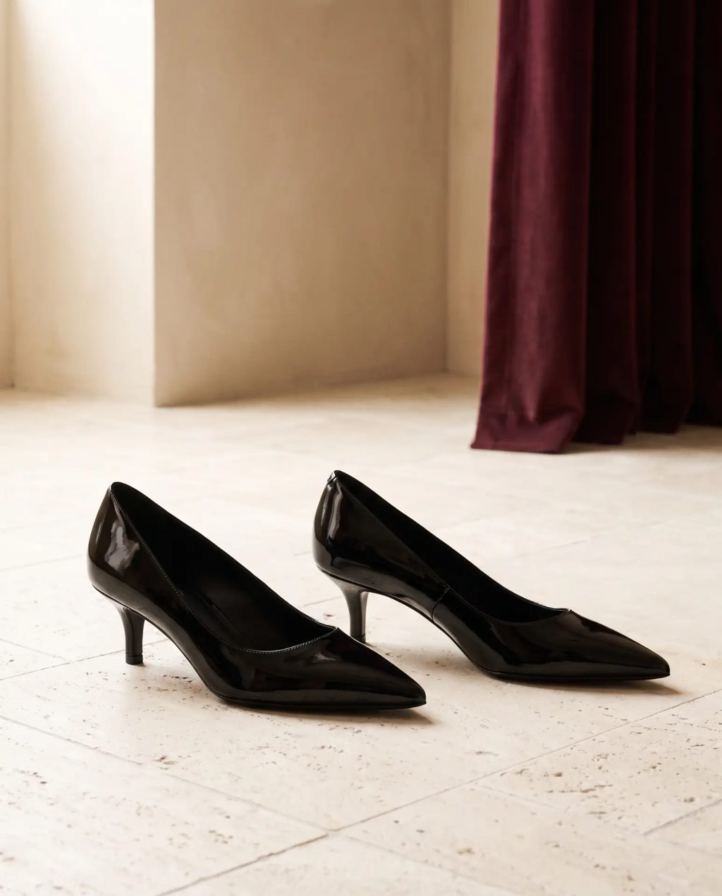 Editorial inspiration: black patent pointed-toe kitten heel pumps