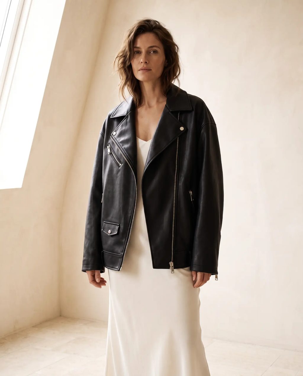 Editorial inspiration: an oversized black faux leather moto jacket