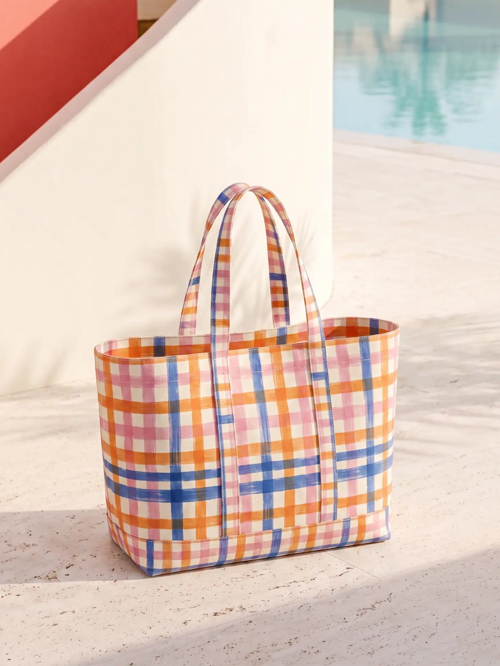 Editorial inspiration for a painted gingham canvas tote
