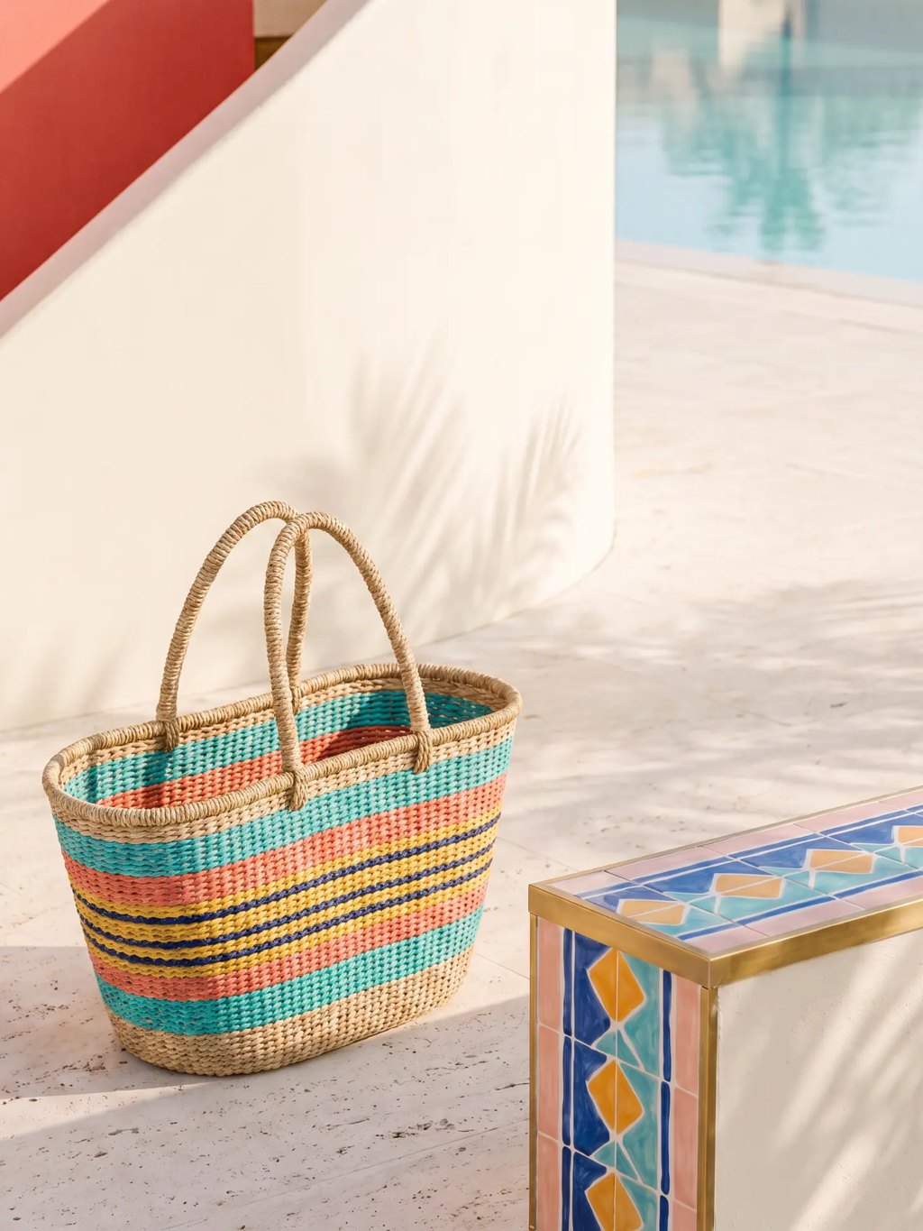 Editorial inspiration for a striped woven market tote