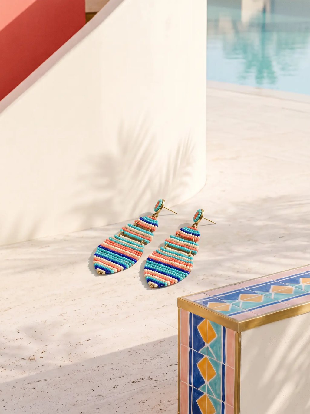 Editorial inspiration for beaded striped statement earrings